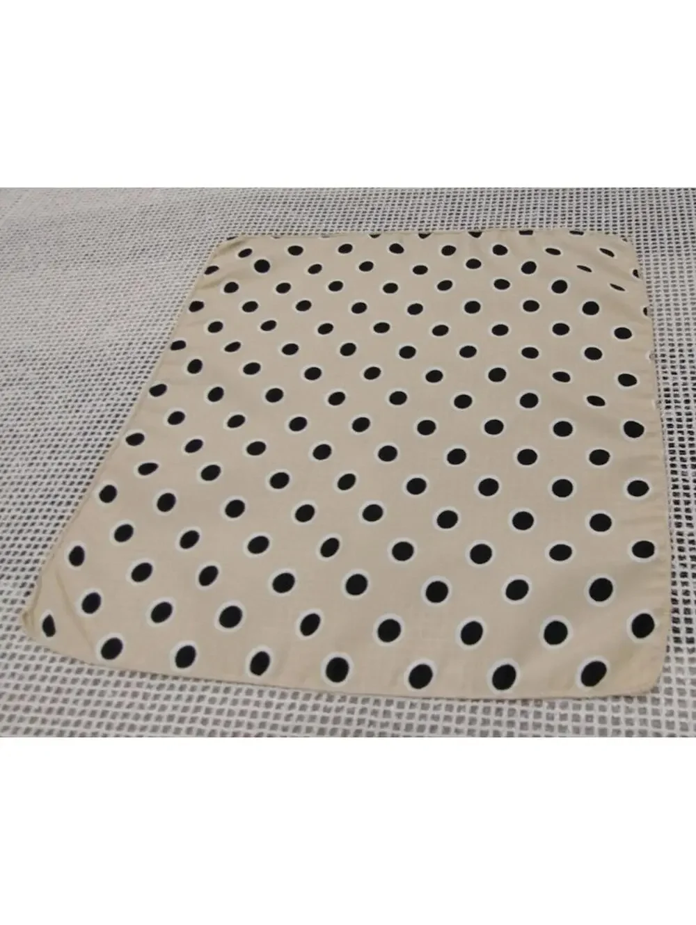 Men's Pocket Hankie Polka Dots Black Tan Beige White Vintage 1980s Hankie 8 x 7